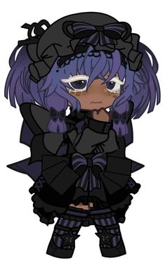 an anime character with purple hair and black clothes