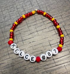 KC Chiefs Inspired Friendship Bracelet - 7" Elastic - Adult - Kelce #87 Kc Chiefs, Kansas City Chiefs, Eras Tour, Friendship Bracelet, Kansas City, Friendship Bracelets, Kansas, Jewelry Bracelets, Beaded Bracelets