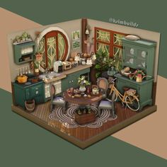 an image of a kitchen in the middle of a room with plants on the counter