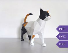 an origami cat is standing on its hind legs with the words dxf below it