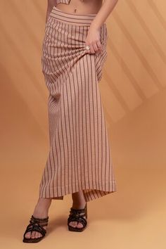 Beige and pink stripe pattern vest. Paired with stripe pattern skirt. - Aza Fashions Striped Fitted Long Skirt, Vest With Skirt, Pattern Vest, Beige And Pink, Pattern Skirt, Women Skirt, Vest Pattern, Skirt Sets, Skirt Women