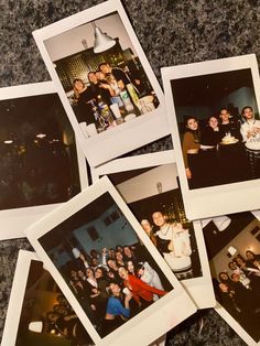 several polaroid photos of people at a party