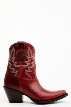 Genuine leather Pointed toe with bronze toe rand Pull tabs Leather lining Leather outsole with rubber heel cap Cushioned footbed Handcrafted by highly skilled boot artisans Western heel Red leather with white contrast western embroidery Single-stitched welt construction Burgundy Leather Sole Pointed Toe Boots, Burgundy Boots With Leather Sole And Pointed Toe, Burgundy Pointed Toe Boots With Leather Sole, Red Western Heeled Boots With Round Toe, Red Western Style Heeled Boots With Round Toe, Red Western Heeled Boots With Snip Toe, Red Boots With Reinforced Snip Toe, Western Burgundy Leather Boots, Red Round Toe Heeled Boots For Rodeo