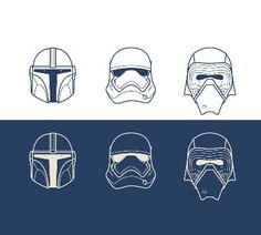 star wars helmets are shown in blue and white, including the first one for each character