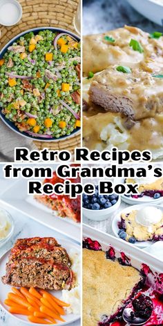 four different pictures with the words retro recipes from grandma's recipe box