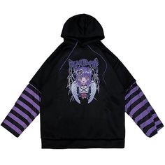 Introducing the Kei Aesthetic Harajuku Women Hoodie with Striped Sleeves in Radiant Purple - the epitome of style and comfort for the modern fashion enthusiast. Material: Cotton / Polyester Gender: Women Season: Winter Style: Casual Size: Height / weight: 158 cm - 165 cm / 42,5 kg - 50 kg. Dimensions: 90/71/88. size : S - M Bust 80 cm- 90 cm / 31.49 inch - 35.43 inch Step into the vibrant world of Harajuku fashion with this eye-catching hoodie, designed to elevate your streetwear game. The striking purple hue combined with bold, contrasting striped sleeves makes a bold statement that sets you apart from the crowd. Crafted from high-quality, soft, and breathable fabric, this hoodie ensures a cozy and comfortable fit all day long. The attention to detail is evident in every stitch, ensuring Cheap Black Harajuku Style Sweatshirt, Anime Letter, Kei Aesthetic, Harajuku Women, Letter Print Hoodie, Striped Sleeve, Harajuku Fashion, Contemporary Fashion, Modern Fashion