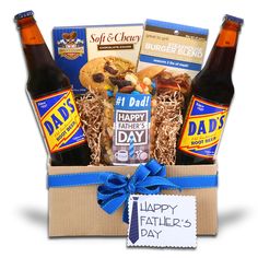 a father's day gift box with beer, cookies and crackers in it