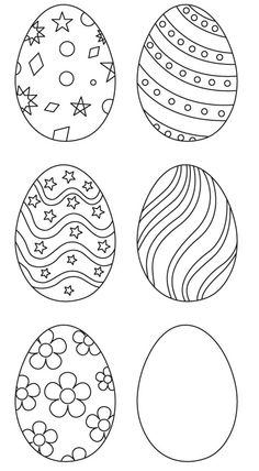 four easter eggs with different designs on them, one has stars and the other has swirls