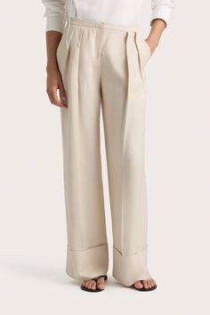 A mid-rise suit trouser, crafted from a Linen blend fabrication in a neutral hue. They are designed with a full-length straight leg and cuffed hem detail. Pair with a classic button up like the Alliste Shirt or the matching Soleil Blazer for a refined yet relaxed approach to suiting. Leather Thong Sandals, Wide Leg Linen Pants, Trouser Suits, Saint Tropez, Thong Sandals, Linen Pants, Net A Porter, Playsuit Jumpsuit, Women Collection