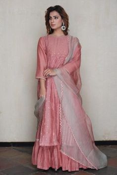 Shop for Falguni.Foram Pink Chanderi Silk Kurta Sharara Set for Women Online at Aza Fashions Shaded Dupatta, V Neck Kurta, Pink Kurta, Kurta Sharara, Scalloped Border, Silk Kurta, Sequin Embroidery, Plain Dress, Handwoven Fabric