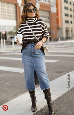 Jean Skirt Outfits, Skirts With Boots, Fall Denim, Fall Fashion Outfits, Casual Fall Outfits, Winter Fashion Outfits, Fall Winter Outfits, Outfits Casuales