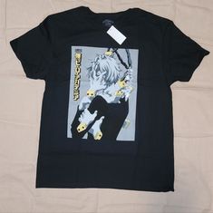 Black / Large Shirt / My Hero Academy / T-Mha Tomura Shigaraki Casual Black Top With Anime Print, Black Casual Top With Anime Print, Black Anime Print Tops For Streetwear, Black Short Sleeve Shirt With Front Print, Black Cotton Shirt With Front Print, Black Crew Neck Shirt With Character Print, Black Cotton Tops With Anime Print, Black Anime Print Shirt For Streetwear, Shigaraki Ua Student