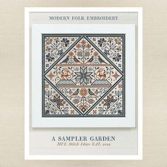 the cover of modern folk embroidery, featuring an image of a square with flowers and leaves