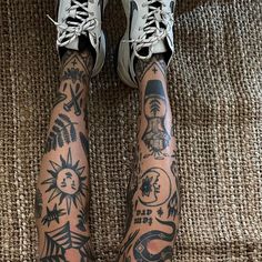 a person with many tattoos on their legs