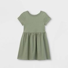 Toddler Girls' Solid Knit Short Sleeve Dress - Cat & Jack™ Olive Green 18m : Target