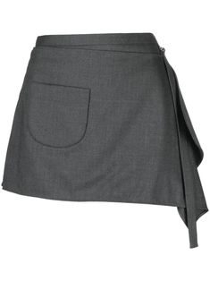 medium grey virgin wool blend draped detailing strap detailing side patch pocket rear welt pocket concealed side zip fastening asymmetric hem thigh-length Asymmetrical Clothes, Grey Skirt, Big Girl Clothes, Grey Mini Skirt, Tailored Skirt, Grey Blouse, Draped Skirt, Asymmetrical Skirt, Sewing Skirts