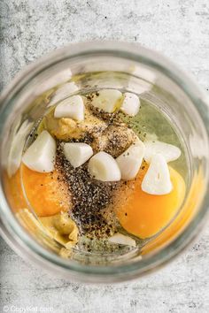 an overhead view of ingredients in a blender