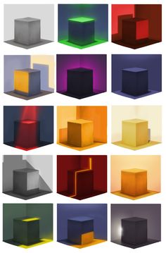 several different colored cubes are shown in the same color as they appear to be floating