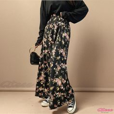 Qteee - Relaxed Floral Pattern Midi Skirt Pattern Midi Skirt, Midi Skirt Pattern, Floral Print Midi Skirt, Printed Midi Skirt, Cotton Maxi, Maxi Dress Cotton, Floral Print Shorts, Types Of Skirts, High Waisted Denim