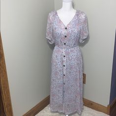 Brand New Never Worn Feminine Blue Maxi Dress With Short Sleeves, Blue Feminine Short Sleeve Maxi Dress, Feminine Blue Short Sleeve Maxi Dress, Mint Floral Dress, Knot Tie Dress, Bare Shoulder Dress, Tied Dress, Grey Floral Dress, Lauren Conrad Dress