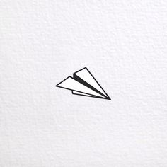 a black and white image of a paper airplane on a white background with the word,