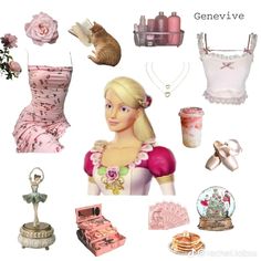 there are many different items in this photo, including dresses and shoes for barbie dolls