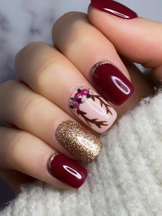 Festive Nails, Cute Christmas Nails, Gold Nail, Her Nails, Christmas Nails Acrylic, Winter Nail Designs