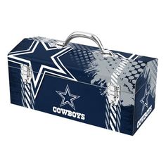 a large blue and white box with the word cowboys on it's side, in front of a white background