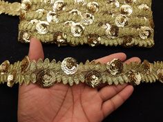 OFFER - Quantity Discount on buying more than 1 yard. Check Length option to know prices. This is Indian Beige Gold Sequin Floral Ribbon Border Lace Trim For Decoration Of Dresses With Embellishment Border For Crafting, Sewing And Cloth Accessories. This lace trim is highly demanded everywhere else to modify look of any party wear dress and other fancy item. This trim lace border is used in many crafting, designing, artifacts such as... * To Design (Wedding Wear Dresses) * To Design (Festive Wea Ivory Saree, Lace Saree, Border Lace, Dress Trims, Fashion Tape, Border Designs, Couture Embroidery, Saree Border, Floral Ribbon