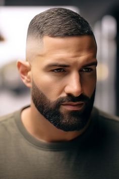 Short Hair And Beard Styles, Short Hair And Beard, Man Bun Curly Hair, Brown Balayage Hair, Very Short Hair Men, Crew Cut Haircut, Fade Beard, Afghan Food, Short Hair With Beard