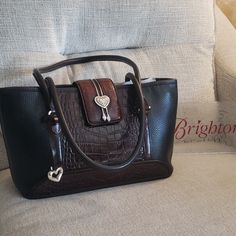 This Is My First Brighton Handbag That I Ever Purchased.. Received So Many Complements.. Recently Came Back From Getting Cleaned From The Brighton Store.. They Do Not Clean The Inside Burgundy Inside. Middle Zipper Inside Side Zipper 2 Inside Pockets Key Fob Holder 2 Outside Pockets 12 X 8 X 4 1/2 In Over The Shoulder Straps** Key Fob Holder, Brighton Handbags, Brighton Bags, Croc Leather, Key Fob, Leather Handbag, Brighton, Inside Pocket, Shoulder Straps