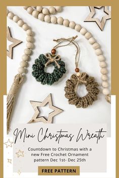 a flyer for a christmas craft show with ornaments and beads on the table, including a wreath