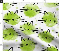 green watercolor cat faces on white background