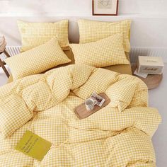 Yellow Comforter Set, Yellow Comforter, Plaid Comforter, Gingham Quilt, Fluffy Comforter, Modern Bed Set, Plaid Bedding, Duvet Cover Queen, Yellow Gingham