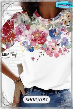 Casual Floral Crew Neck Short Sleeve T-shirt Summer All Over Print Short Sleeve T-shirt, Multicolor Floral Print Crew Neck Top, Spring Multicolor Graphic Print T-shirt, Multicolor Graphic Tee For Spring, Spring Short Sleeve T-shirt With All Over Print, Spring All Over Print Short Sleeve T-shirt, Spring Short Sleeve Tops With All Over Print, Pink Tops With Sublimation Print For Spring, Spring T-shirt With All Over Print And Short Sleeves