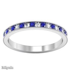 a blue sapphire and diamond wedding band