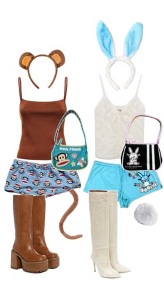 three different types of clothing and accessories are arranged in the same image, including an animal head