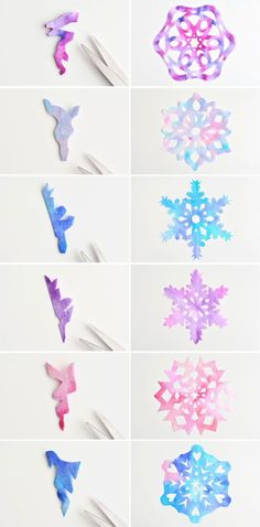 paper snowflakes are cut out and placed on top of each other