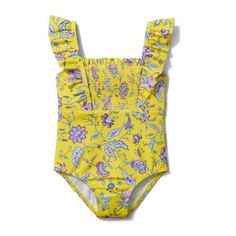 For A Splash Of Color, This Floral One-Piece With Ruffle Sleeves And Smocking At The Front And Back. 82% Nylon/18% Spandex Fully Lined Upf 50+ Sun Protection New With Tags. Bundle To Save. Will Ship Next Day. Cute Yellow Fitted Swimwear, Cute Fitted Yellow Swimwear, Cute Yellow Swimwear For Vacation, Fitted Yellow Swimwear With Ruffles, Playful Yellow Swimwear For Spring, Yellow Swimwear For Spring Playwear, Yellow Fitted Cotton Swimwear, Yellow Recreational Swimwear For Spring, Floral Bathing Suit