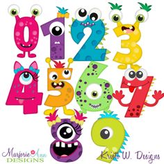 the numbers are made up of monsters with their eyes and mouths, all in different colors