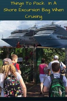 there are many people walking near the cruise ship