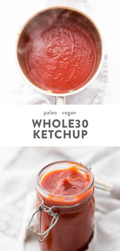 two images showing the process of making ketchup for salads and desserts