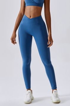 Color_Classic Blue Stretch Blue Leggings With Contoured Waistband, Versatile High Waist Tights With Wide Waistband, Blue Stretch Leggings With Contoured Waistband, Blue Leggings With Contoured Waistband, Blue Stretch Tights, Solid Crossover Waistband Bottoms For Gym, Crossover Waistband Solid Bottoms For Gym, Versatile Sports Bottoms With Crossover Waistband, Blue High Stretch Activewear With Wide Waistband