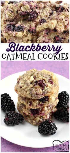 blackberry oatmeal cookies are stacked on top of each other