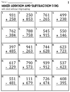 the mixed addition and subtraction 3x5 worksheet is shown in this image