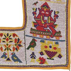 Torans are symbols of good luck and auspicious beginning in Indian culture and are used as wall hangings. These hand crafted torans made in India in 1930s were a part of the bridal and woman made themselves before marriage. Thus torans is elloted with motifs and designs from the region to signify prosperity for the woman during the new phase of her life. They spot images of the Hindu duty Ganesha (lord of good blessings), dancing couples, and scenes from everyday life. These mirror imagery from Traditional White Dupatta With Woven Motifs, Artisan Dupatta With Motifs For Festivals, Vintage Festival Dupatta With Traditional Drape, Ceremonial Dupatta With Woven Motifs For Festivals, Vintage Traditional Dupatta For Festivals, Vintage Traditional Drape Dupatta For Festivals, Vintage Dupatta For Festivals With Traditional Drape, Vintage Dupatta In Traditional Drape For Festivals, White Dupatta With Traditional Patterns For Rituals