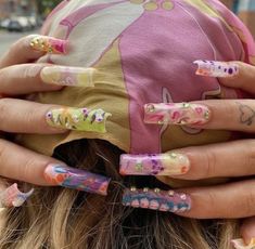 Maximal Nail Design, 90s Inspired Acrylic Nails, Unique Long Nails, Crazy Colorful Nails, Psychadelic Nails, Drip Nails, Long Acrylic Nails Coffin, Exotic Nails, Nail Photos