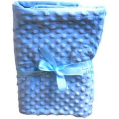 a blue blanket with a bow on the front and back of it's wrapper