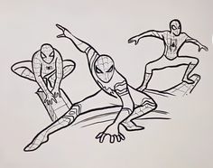 a drawing of three people doing tricks on skateboards