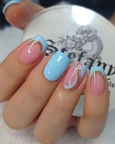 Manicure Azul, Nails Azul, Fancy Nails Designs, Simple Gel Nails, Work Nails, Pretty Nail Art Designs, Uñas Acrilicas, Short Acrylic Nails Designs, Pink Nail